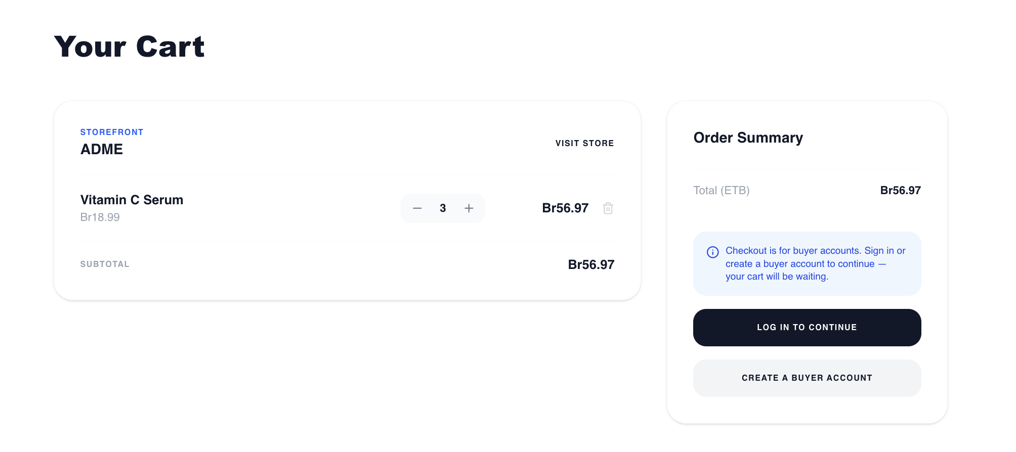 Cart and checkout details screen